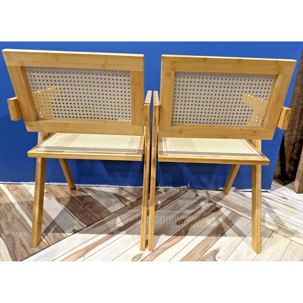 Set of 2 EUC Rattan Dining Armchairs Bamboo Frame Mid Century Design - Picture 7 of 13